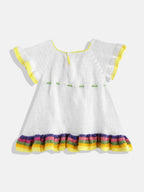 Chutput Kids Woollen Hand Knitted Full Sleeves Cardigan With Short Sleeves Flower Work Dress For Baby Girls - White