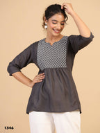 Womens Grey Rayon Yoke Embroidered Top - Keeva