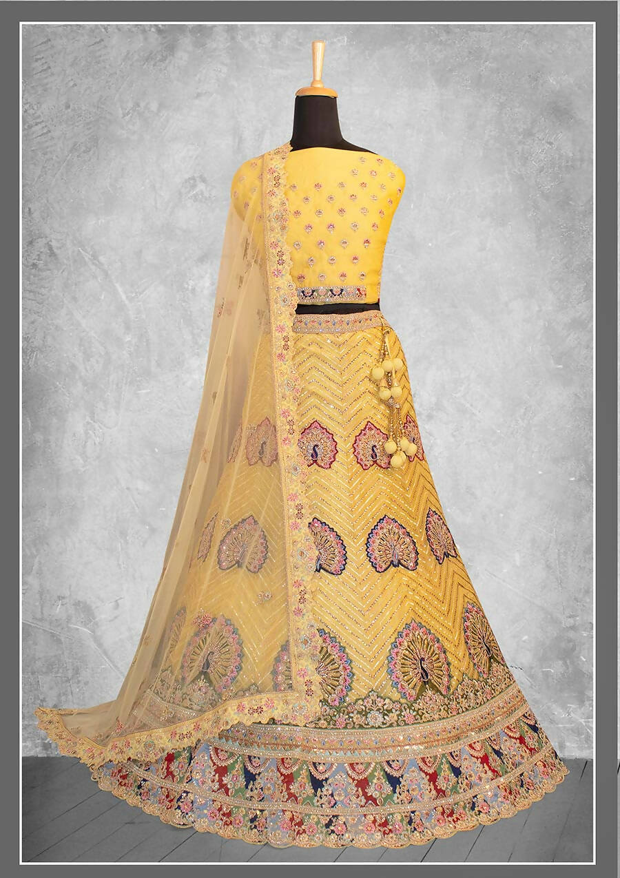Mustard Georgette Embroidery & Thread Work Bridal lahenga Choli with Dupatta - Nimaya Pavitra Rista