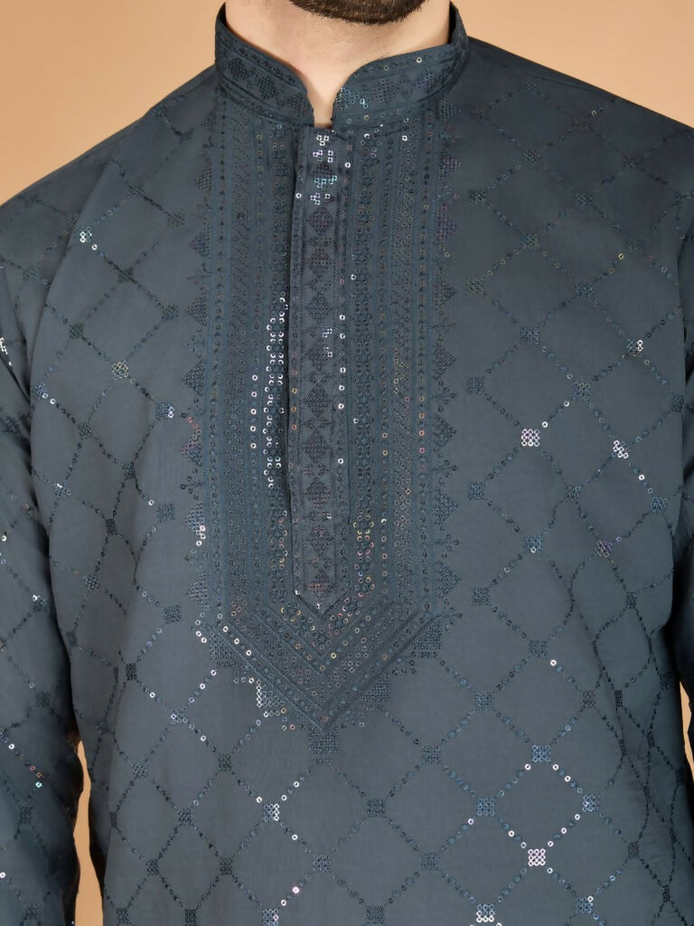 Vastranavya Grey Exclusive Festival Wear Viscose Silk Thread & Sequence Embroidered Work Kurta with Dupatta