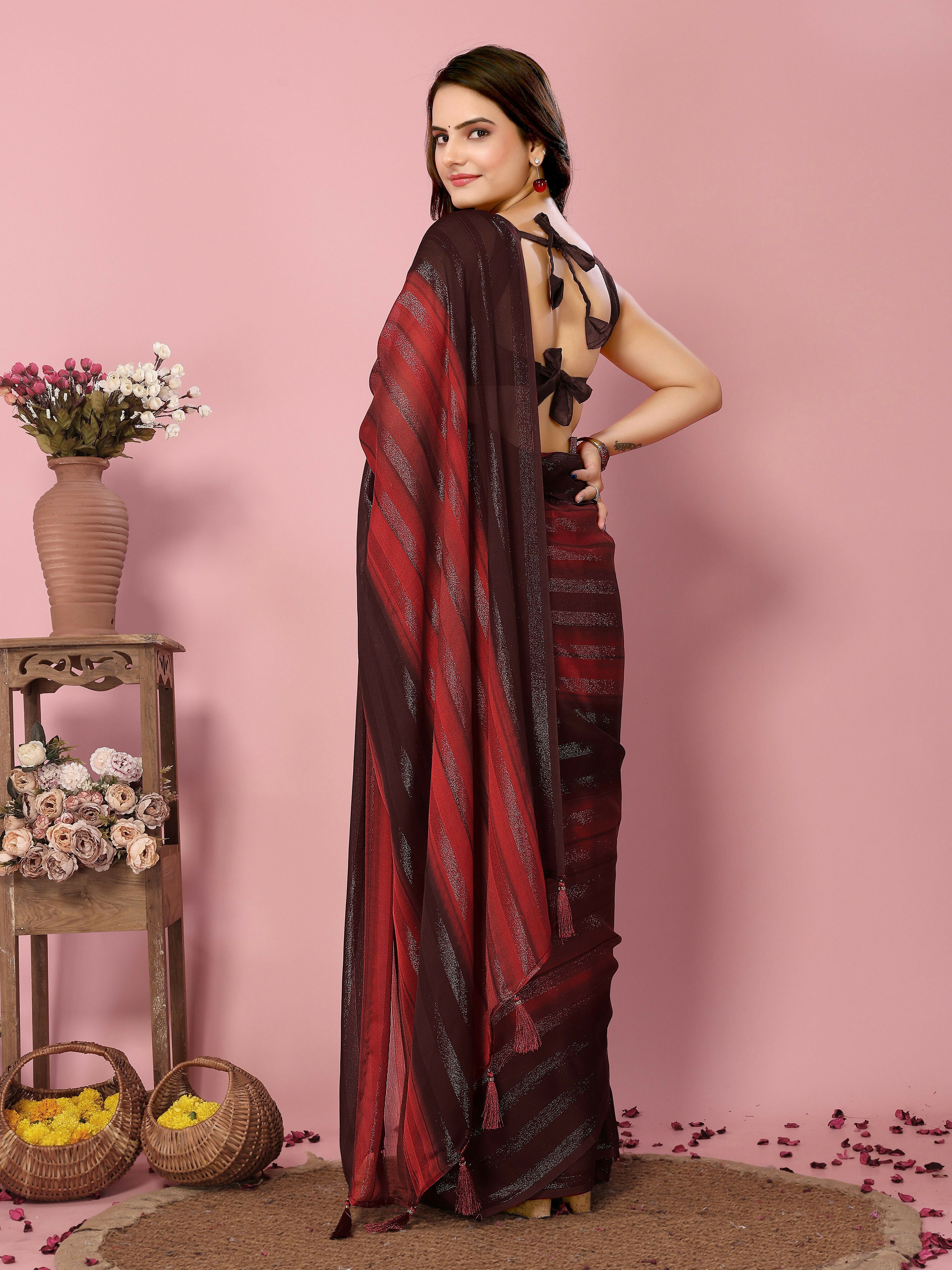 Attractive These Party Wear Ready To Wear Saree - Burgundy