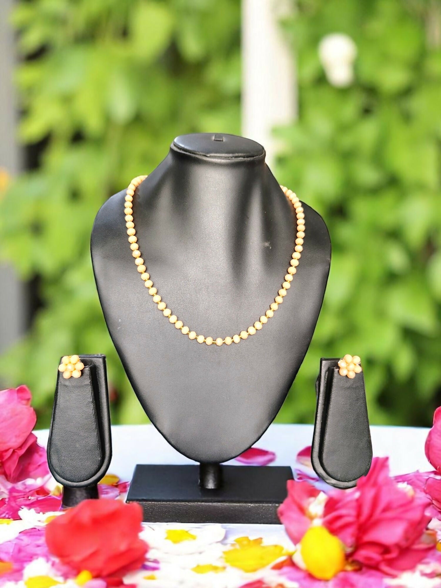 Inhanns Crystal Bloom – Single Line Necklace + Studs - Peach
