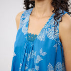 Pimu Women Floral Printed Pleated Pure Cotton Kurta with Palazzos-Blue