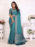 Anaita Blue Soft Satin Silk Bandhej Print Saree With Kanchi Zari Weaving Border - Distacart