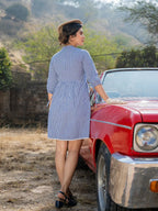 Yufta Blue Cotton Check Short Dress - Distacart
