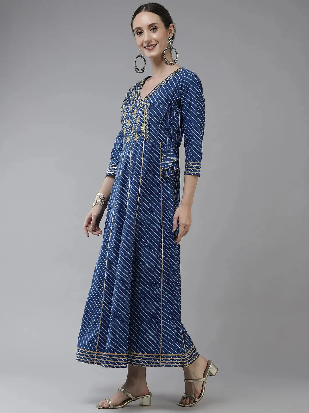 Yufta Blue Ethnic Motifs Maxi Dress - Distacart