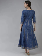 Yufta Blue Ethnic Motifs Maxi Dress - Distacart