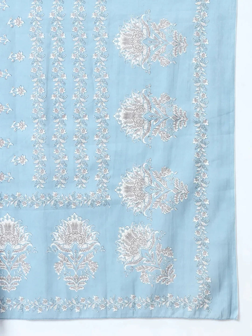 Yufta Blue Ethnic Motifs,Thread_Work Straight Kurta Trouser And Dupatta Set