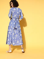 Yufta Blue Floral Ethnic Dress - Distacart