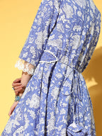 Yufta Blue Floral Ethnic Dress - Distacart