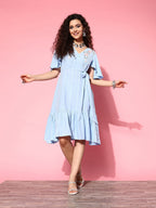 Yufta Blue Floral Tiered Dress - Distacart