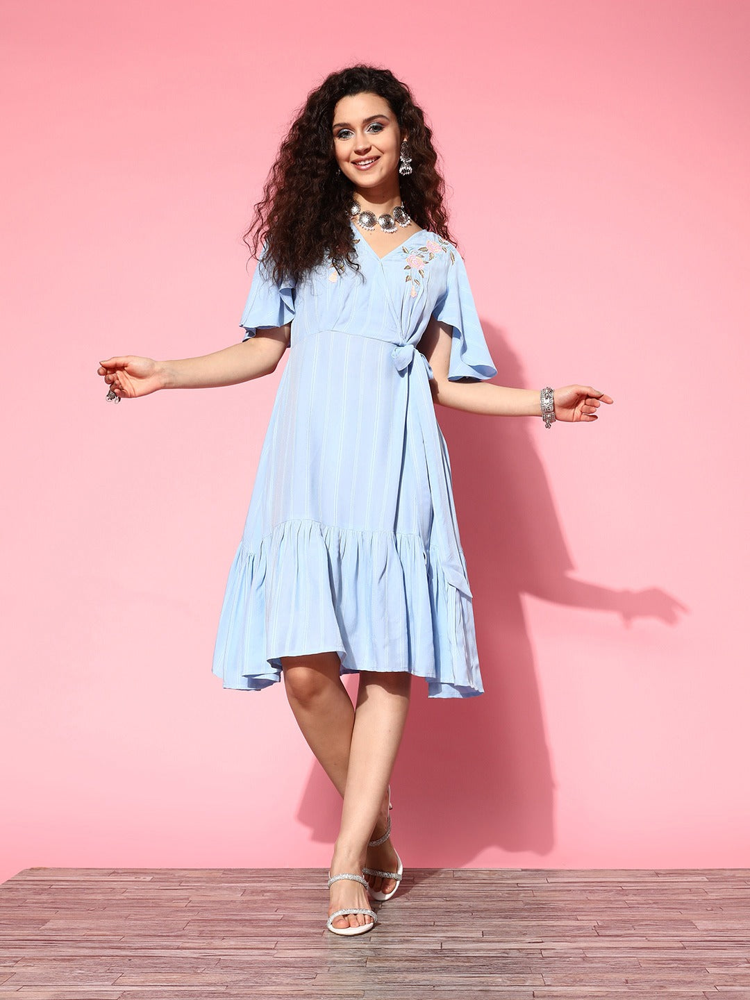 Yufta Blue Floral Tiered Dress - Distacart
