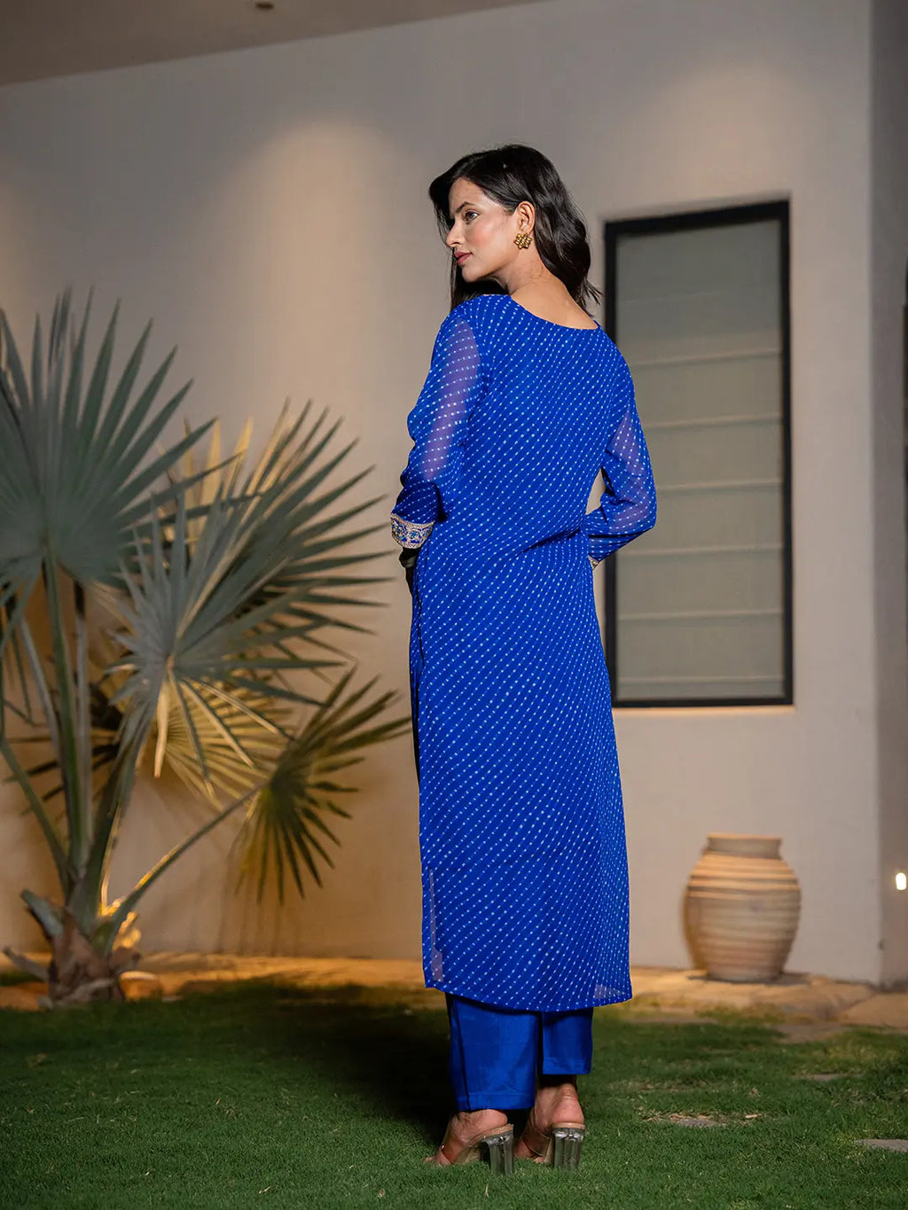 Yufta Blue Georgette Lehriya Kurta Dupatta Set
