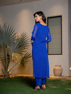 Yufta Blue Georgette Lehriya Kurta Dupatta Set