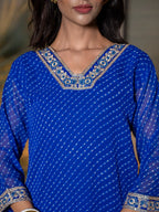 Yufta Blue Georgette Lehriya Kurta Dupatta Set