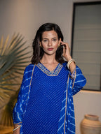 Yufta Blue Georgette Lehriya Kurta Dupatta Set