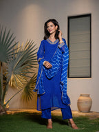 Yufta Blue Georgette Lehriya Kurta Dupatta Set