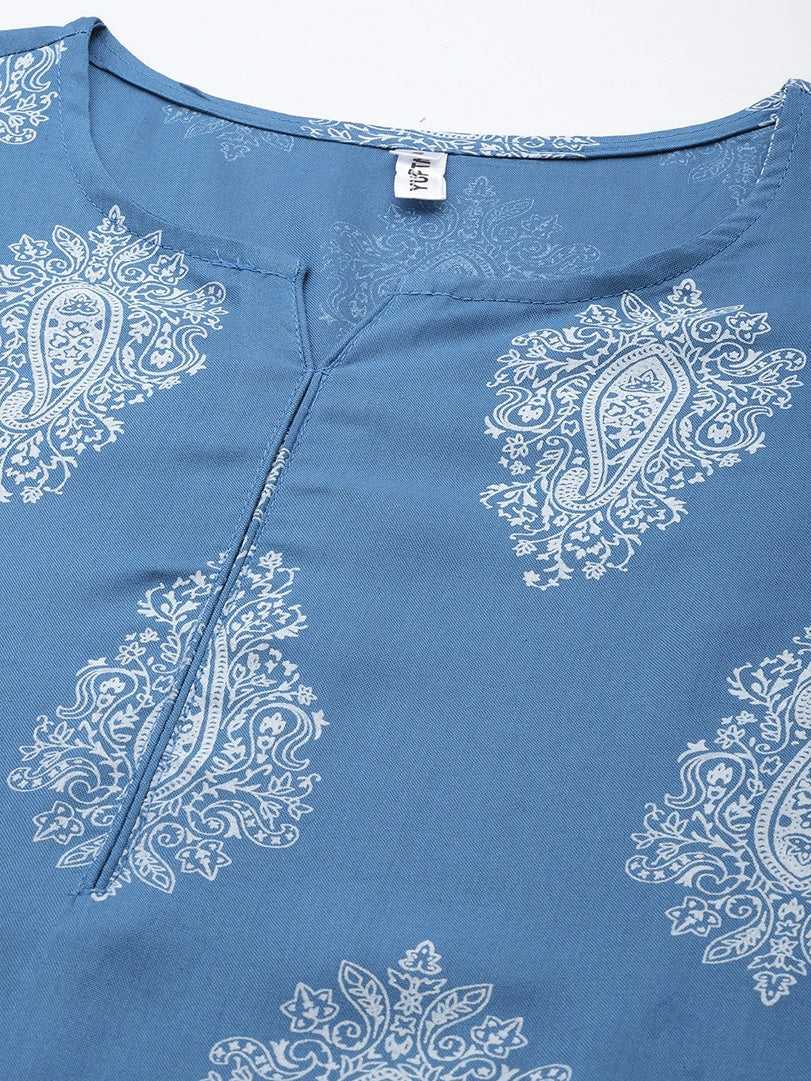 Yufta Blue Paisley Printed Dupatta Set