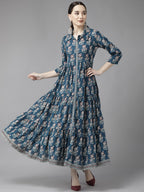 Yufta Blue Print Cotton Maxi Dress - Distacart