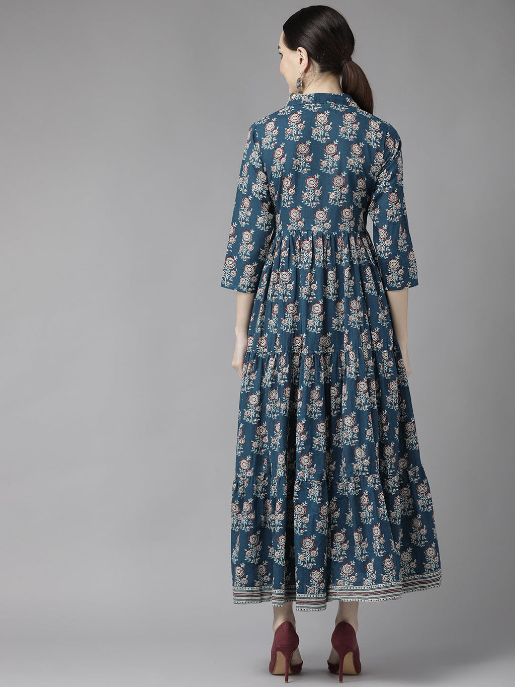 Yufta Blue Print Cotton Maxi Dress - Distacart