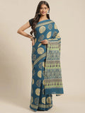 Yufta Blue Printed Saree - Distacart