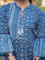Yufta Blue Pure Cotton Ethnic Motifs Less Border Tassels Were Dress - Distacart