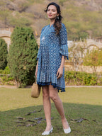 Yufta Blue Pure Cotton Ethnic Motifs Less Border Tassels Were Dress - Distacart