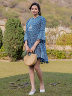 Yufta Blue Pure Cotton Ethnic Motifs Less Border Tassels Were Dress - Distacart