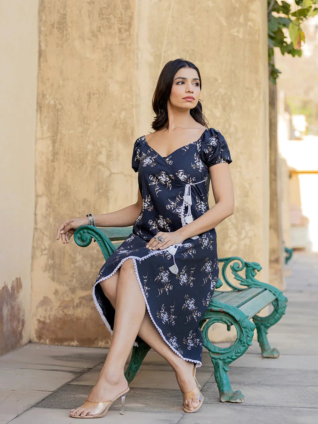Yufta Blue Wrap Dress - Distacart