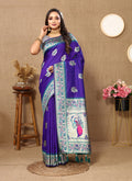 Lorenvalley Fashion Blue Soft Paithani Silk Woven Design Rich Meenakari Zari Weaving Pallu Saree