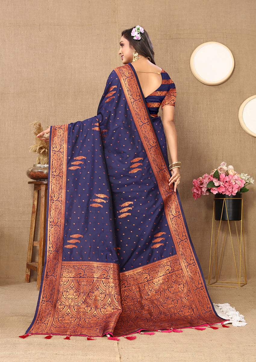 Lorenvalley Fashion Blue Soft Silk Copper Zari weaving Design Saree