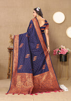 Lorenvalley Fashion Blue Soft Silk Copper Zari weaving Design Saree
