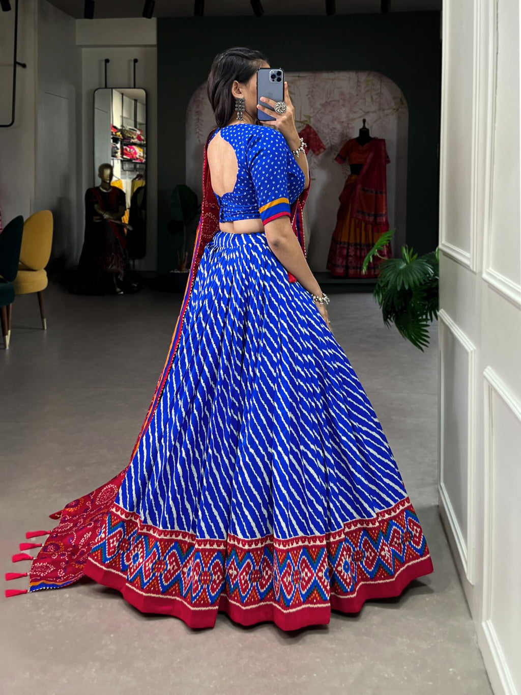 Lorenvalley Blue Tussar Silk Lehenga Leheriya Patola Print Border With Choli Bandhej Print With Bandhej Print Gotta Patti Lace Border Dupatta