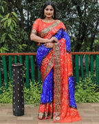Lorenvalley Premium Pure Bandhej Tapeta Soft light weight silk saree with zari weaving Border - Multicolor