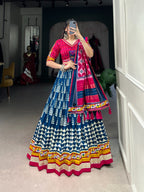 Lorenvalley Black Dola Silk with Printed With Foil Work And Original Mirror Gamthi Lace Touch Up Lehenga Choli