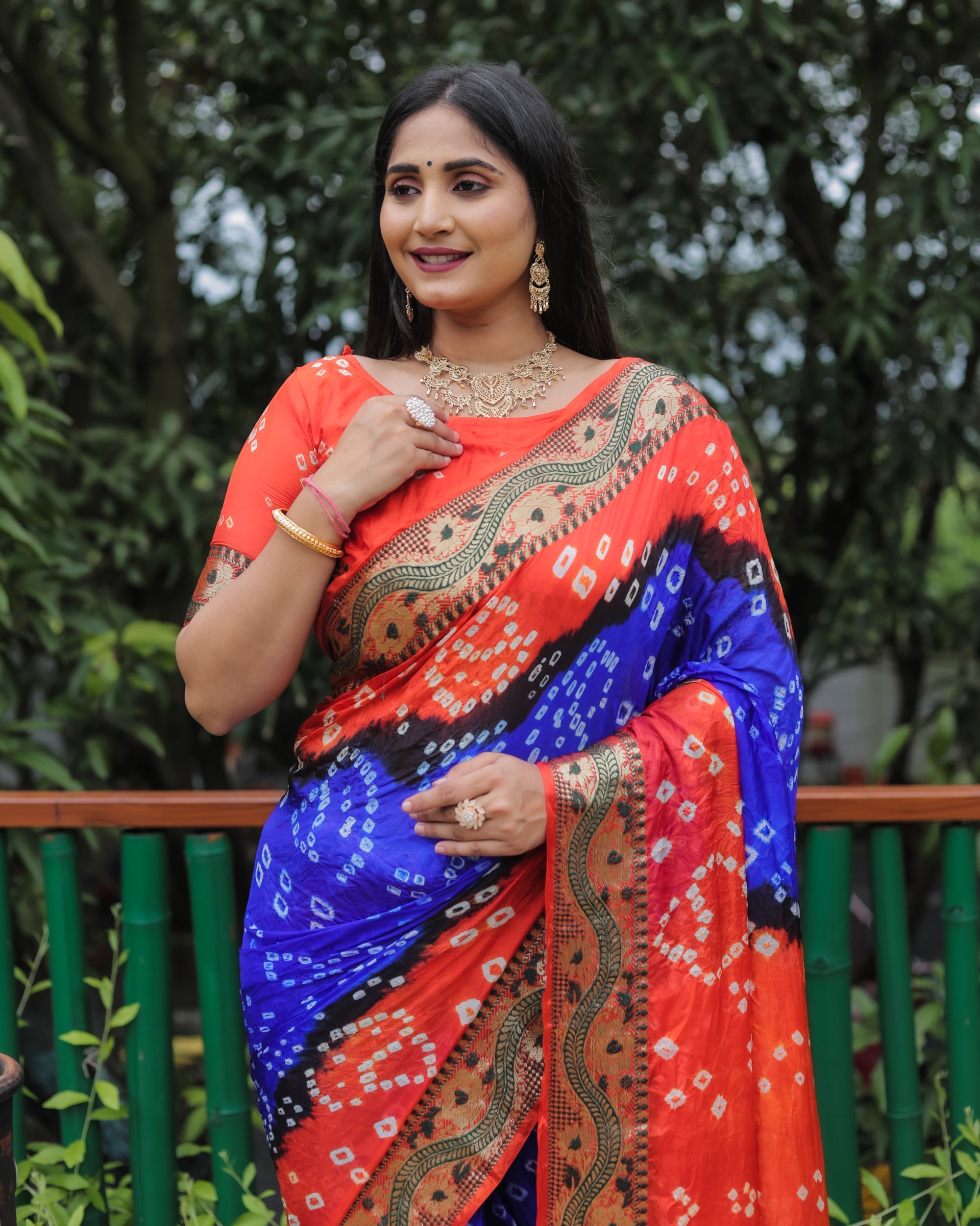 Lorenvalley Premium Pure Bandhej Tapeta Soft light weight silk saree with zari weaving Border - Multicolor