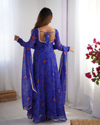 Lorenvalley Women Soft Lightweight Chiffon Bandhej Print Fabric Anarkali Kurta Pant With Dupatta Set