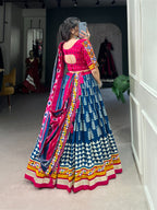 Lorenvalley Black Dola Silk with Printed With Foil Work And Original Mirror Gamthi Lace Touch Up Lehenga Choli