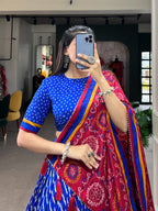 Lorenvalley Blue Tussar Silk Lehenga Leheriya Patola Print Border With Choli Bandhej Print With Bandhej Print Gotta Patti Lace Border Dupatta