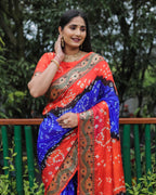 Lorenvalley Premium Pure Bandhej Tapeta Soft light weight silk saree with zari weaving Border - Multicolor