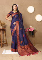 Lorenvalley Fashion Blue Soft Silk Copper Zari weaving Design Saree