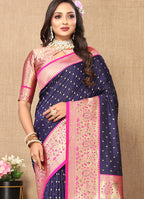 Lorenvalley Fashion Blue Soft Silk weaving Design Rich Zari Weaving Saree