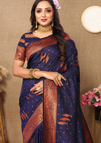 Lorenvalley Fashion Blue Soft Silk Copper Zari weaving Design Saree