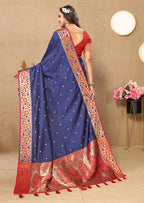 Lorenvalley Fashion Blue Soft Paithani Silk Woven Design Rich Meenakari Zari Weaving Pallu Saree