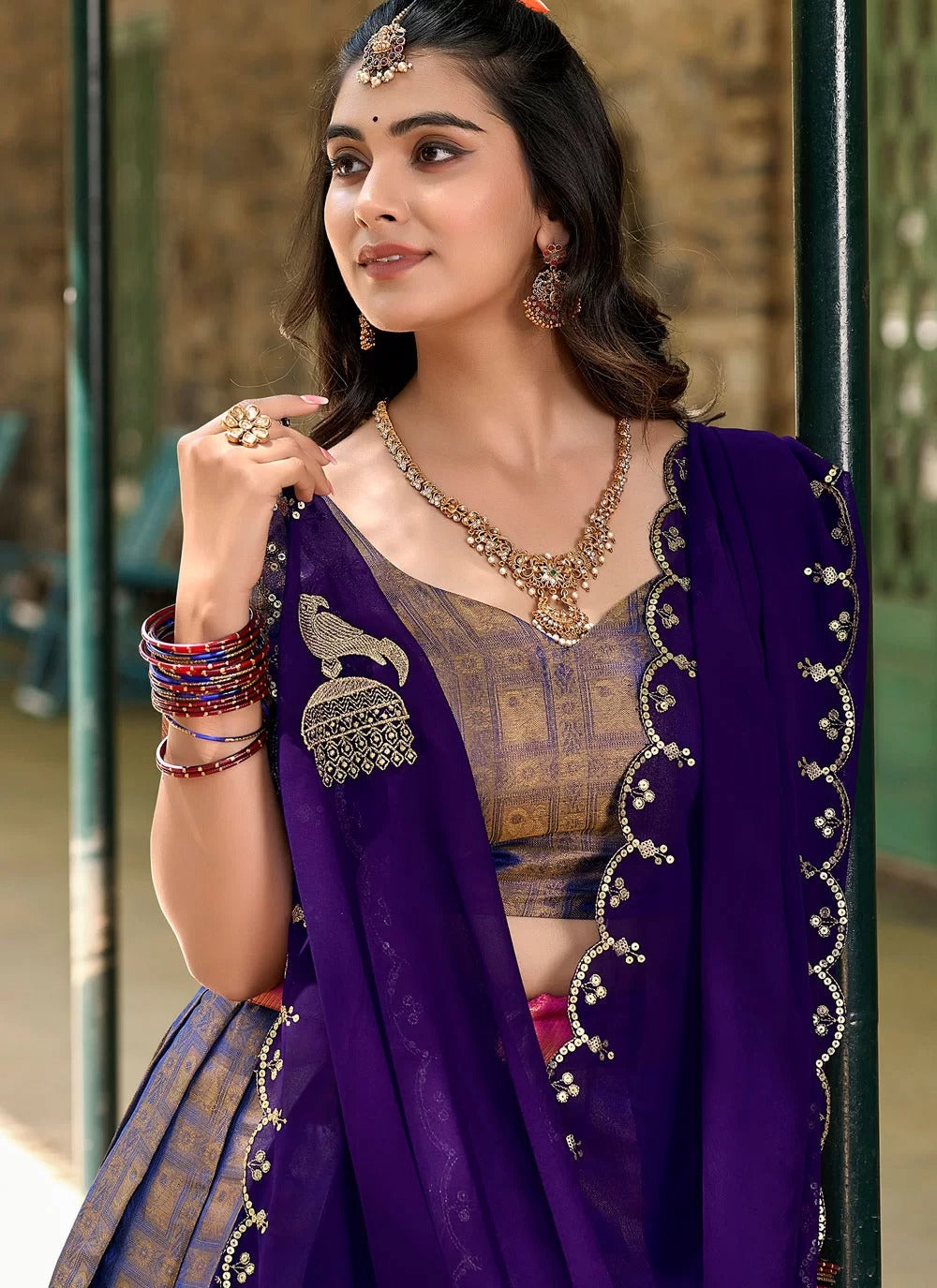 Lorenvalley Blue Kanjivaram Silk Zari Weaving Lehenga Choli with Dupatta