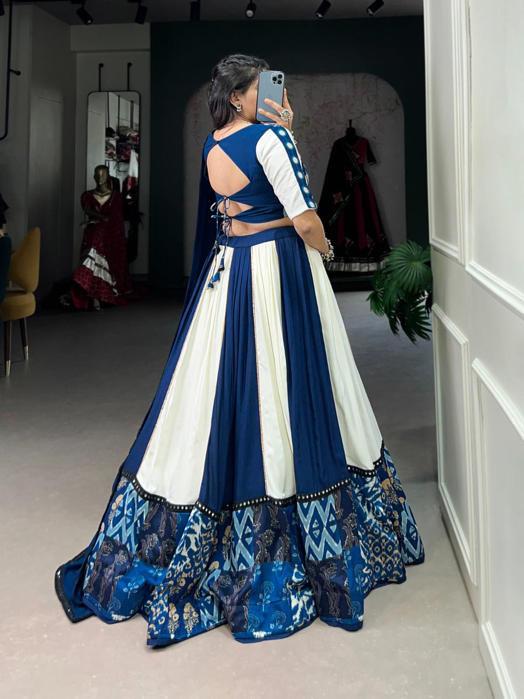 Lorenvalley Blue Pure Rayon with Plain And Printed With Paper Mirror Work Lace And Gota Patti Touch Up Lehenga Choli