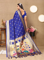 Lorenvalley Fashion Blue Soft Paithani Silk Woven Design Rich Zari Meenakari Weaving Saree