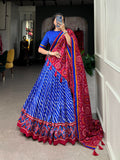 Lorenvalley Blue Tussar Silk Lehenga Leheriya Patola Print Border With Choli Bandhej Print With Bandhej Print Gotta Patti Lace Border Dupatta