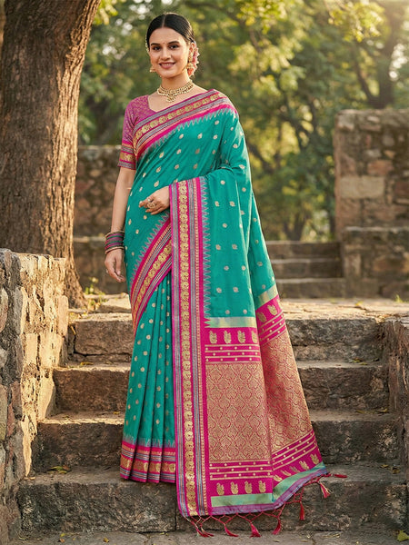 Anaita Blue Silk Woven Saree With Blouse
