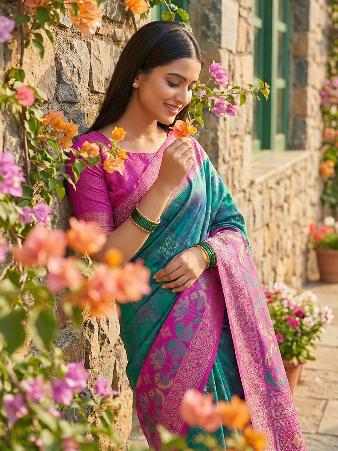 Anaita Blue Pochampally Printed Saree With Blouse - Distacart